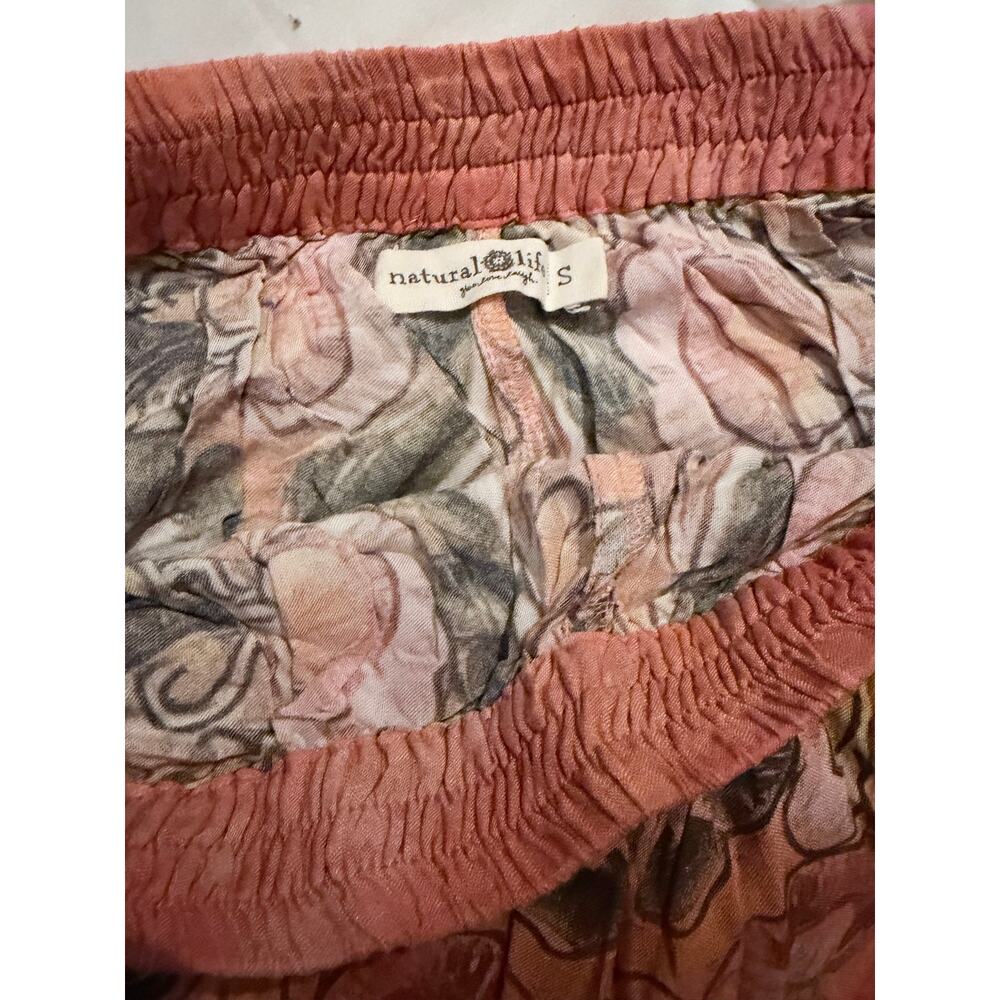 Natural Life Boho Floral Wide Leg Pants Small Coral Palazzo Elastic Waist - Picture 5 of 13